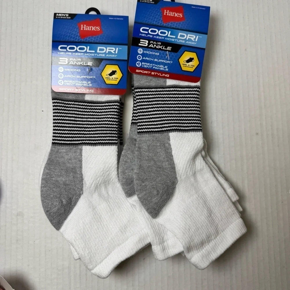 2 Hanes Cool DRI Men's Ankle Socks with Ventilation, 3-Pairs each…
